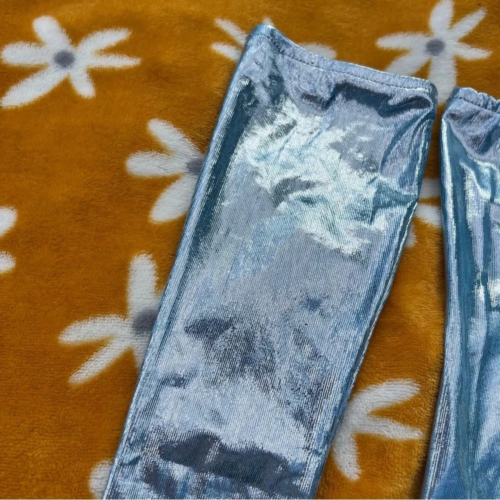 NWOT Metallic Shimmery Ice Blue Long Gloves Light Blue Pastel Silver Sparkles